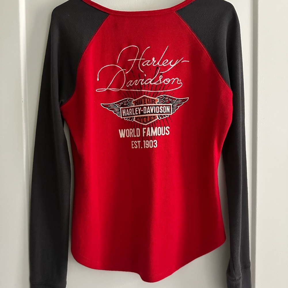 Harley-Davidson Women’s Henley Thermal Pullover Tee - Picture 2 of 2